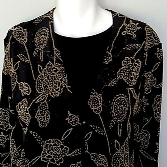 Notations Formal Black Velvet & Gold Beaded Button Jacket Blouse. NWT - Picture 2 of 11